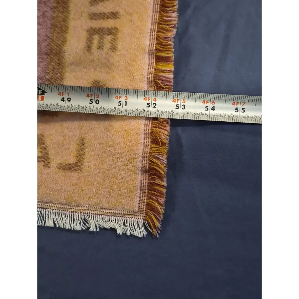 Anthropologie Cozy La Belle Vie Fringed Woven Throw Blanket Pink Yellow 50x70